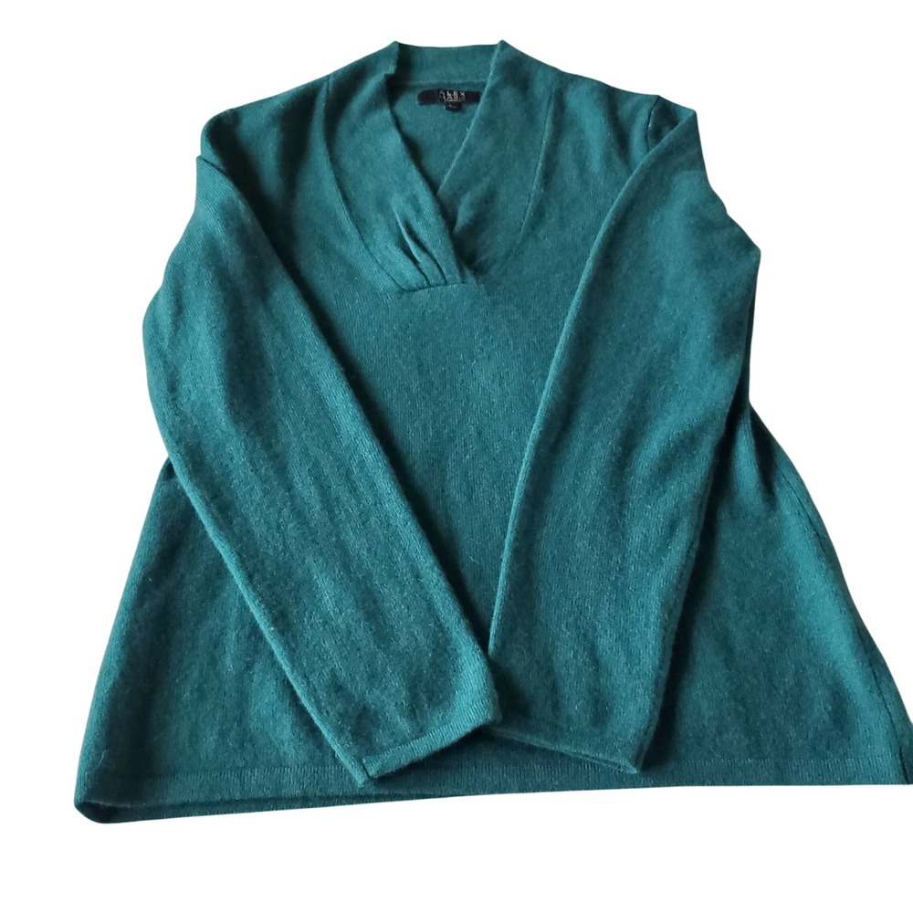 Alex Marie Womens 100% Cashmere V-Neck Sweater Teal Green Long Sleeve Large